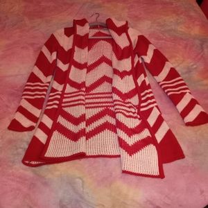 Small Cato Red & Cream Chevron Cardigan Sweater
